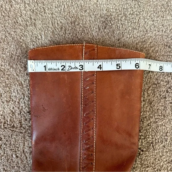 1970s Vintage Cognac Leather Tall Boots Stacked Heel Zip Size 7B - Picture 8 of 11
